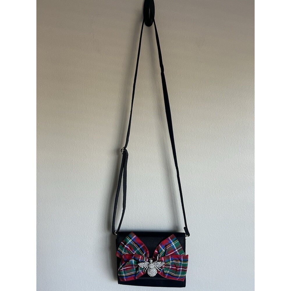 Lisi Lerch Plaid Bow Crossbody/Clutch Shoulder Bag Purse Rhinestone Insect/Bee